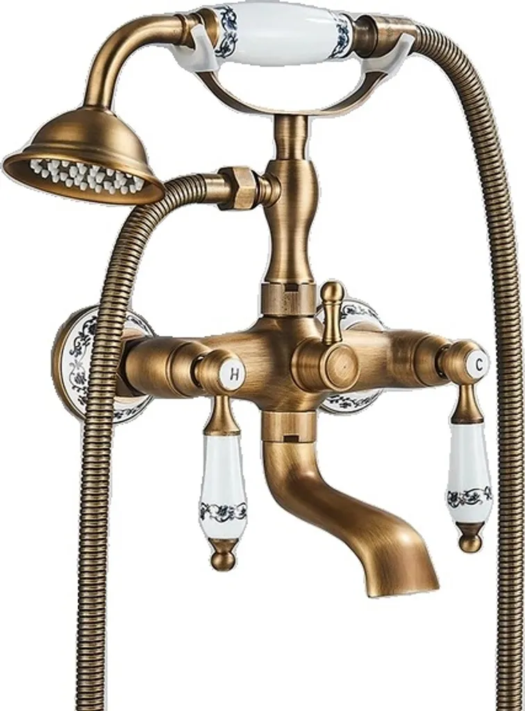 Rubinetto Bagno Vintage Ottone Antico - Set Vasca Parete Retro