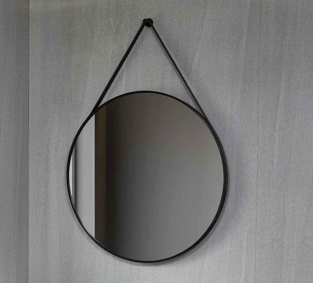 Miroir mural rond 80 cm cadre noir mat pour salle de bain et entrée