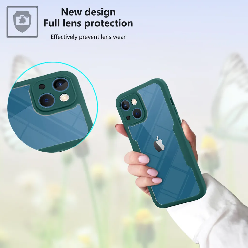 custodia protettiva per iPhone 13, protezione dello schermo incorporata Custodia per telefono cellulare con protezione completa a 360 gradi per iPhone 13 Rosa - 3