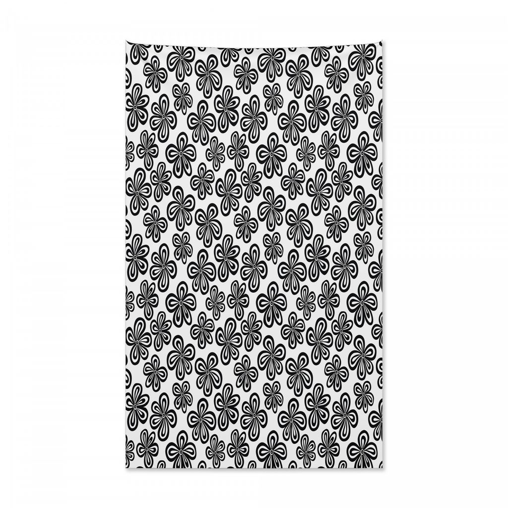 Abakuhaus Schwarz und weiß Wandteppich und Tagesdecke, Frohe Blüten aus Weiches Mikrofaser Stoff Kein Verblassen Klare Farben Waschbar, 140 x 230...