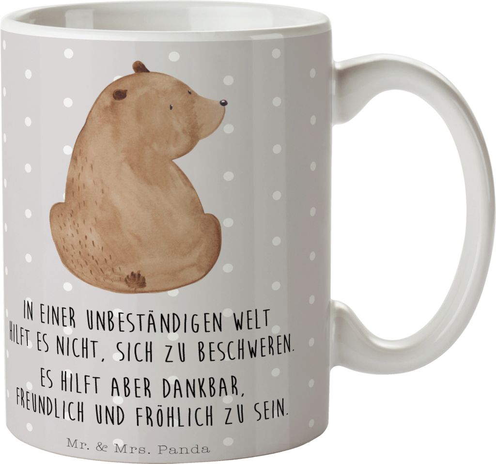 Mr. & Mrs. Panda cappuccinotasse Bär Schulterblick - Grau Pastell - Geschenk, Teetasse, Tasse, Kaffeepott, Motivation, Selbstachtung, Bären, sch...