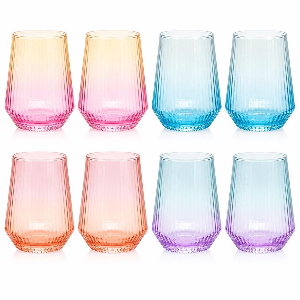 8 Trinkgläser Bunt Gläser Set Wassergläser Wasserglas Produktbild 