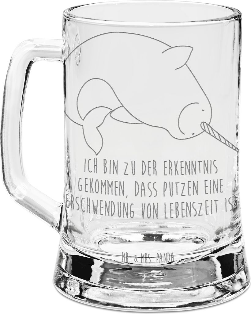 Mr. & Mrs. Panda Seidel Narwal - Transparent - Geschenk, Aufräumen, Bierhumpen, Wal, Kinderzimmer, Humpen, Putzen, Krug, Meer, Gravur Bierkrug, Gl...