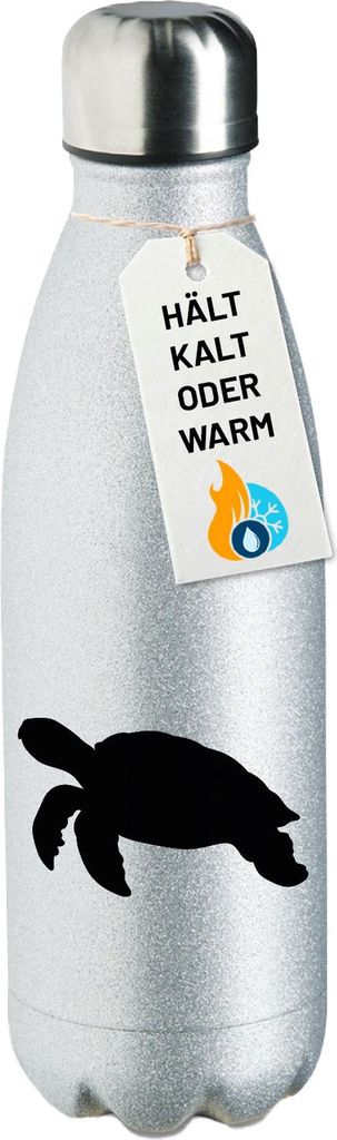 Huuraa Trinkflasche Schildkröte Silhouette 500ml Silver Edelstahl Wasserflasche Trinkflasche Geschenkidee