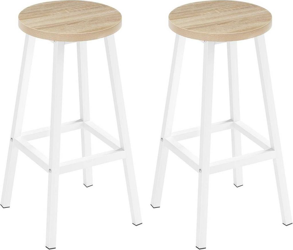 Klihome Barhocker rund, mit Metallgestell, Fußstütze, für Bar Kücheninsel Esszimmer, Helle Eiche