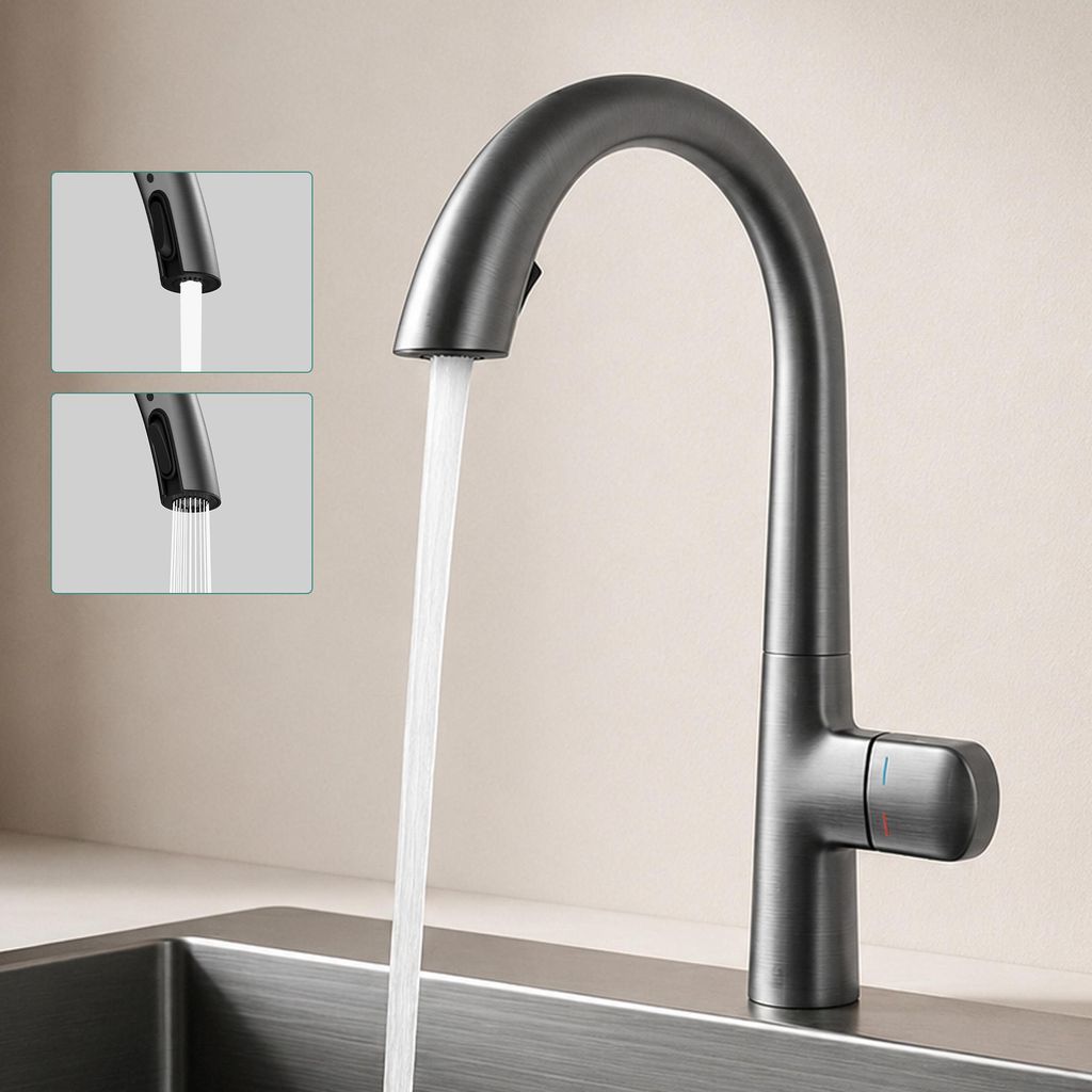 Mai & Mai Wasserhahn Küche Spültischarmatur Küchenamatur Mischbatterie mit Einhebelmischer 360° Schwenkbar Küchenwasserhahn aus Messing Grau M...