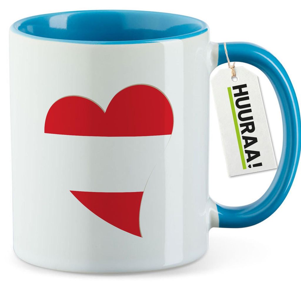 Huuraa Kaffeetasse Österreich Flagge Herz 330ml Blau Keramik Kaffeebecher Geschenkidee