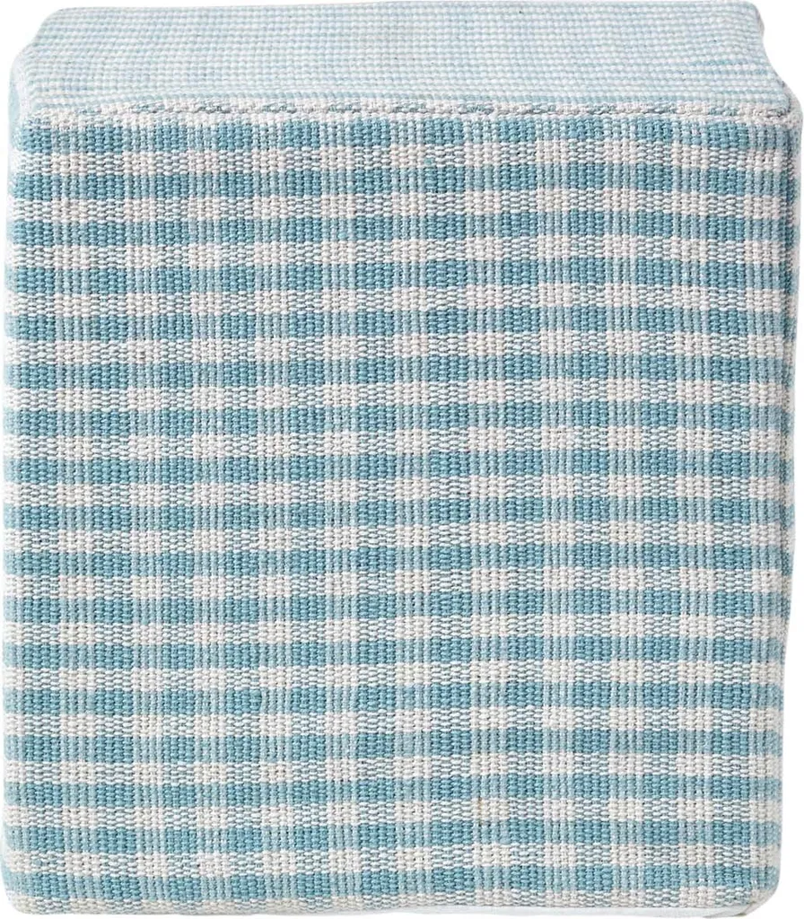 Pouf d'appoint vichy bleu et blanc - Solution gain de place 36x38 cm