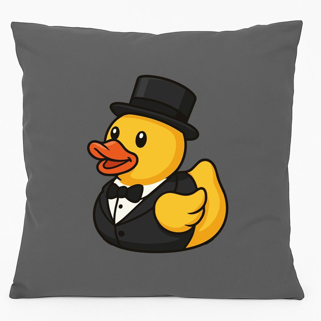 Huuraa Kissen Quietscheente Bräutigam Gummiente Hochzeit 40x40cm mit Füllung Steel Grey Baumwolle Dekokissen Geschenkidee