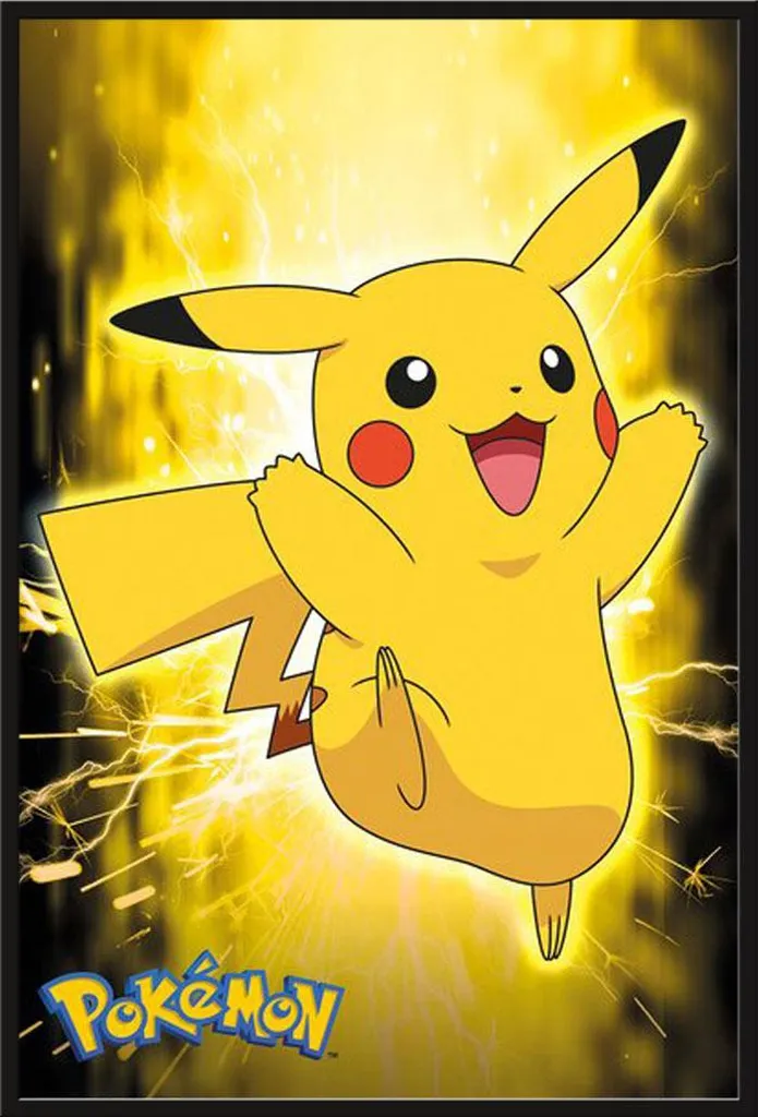 Poster Pokémon Pikachu Éclairs avec cadre Shinsuke noir 61x91,5 cm