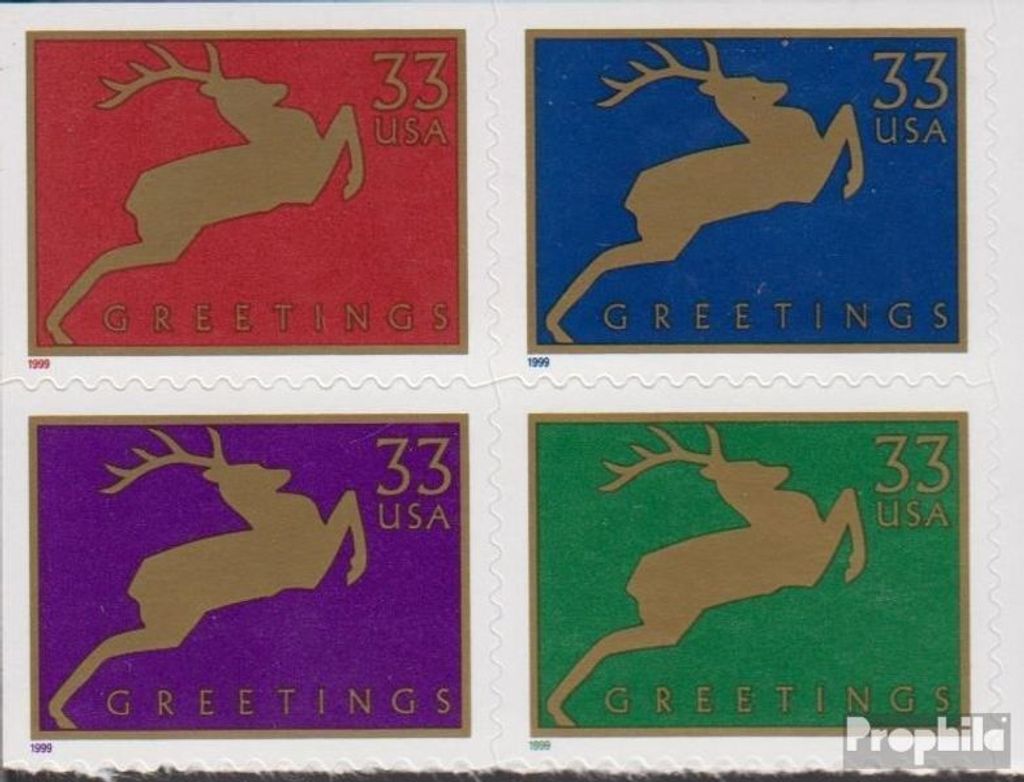 Briefmarken USA 1999 Mi 3216II-3219II Viererblock (kompl.Ausg.) postfrisch Weihnachten