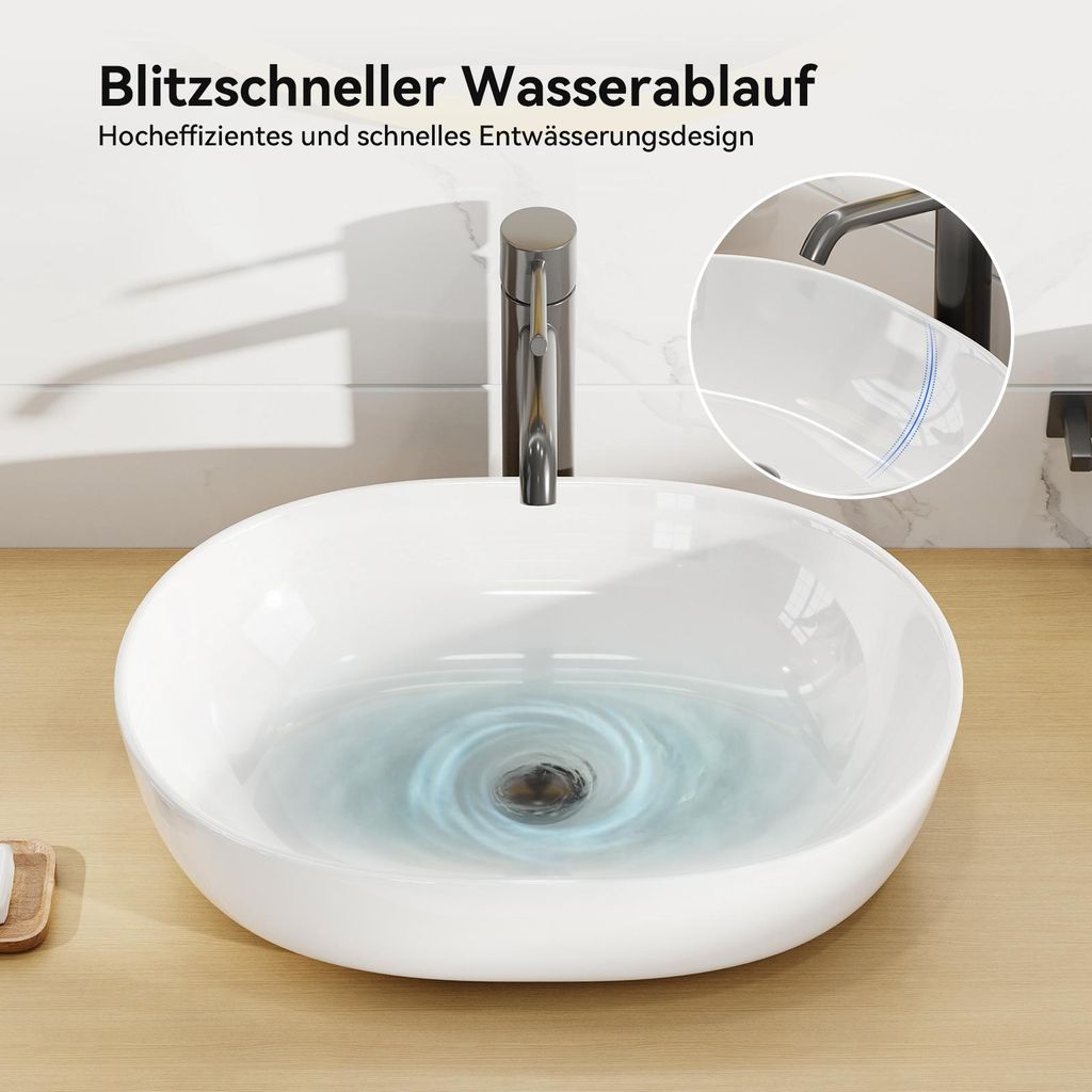 F12A-S6040 Aufsatzwaschbecken, 60×40 Cm, Weiß, Dünnrand