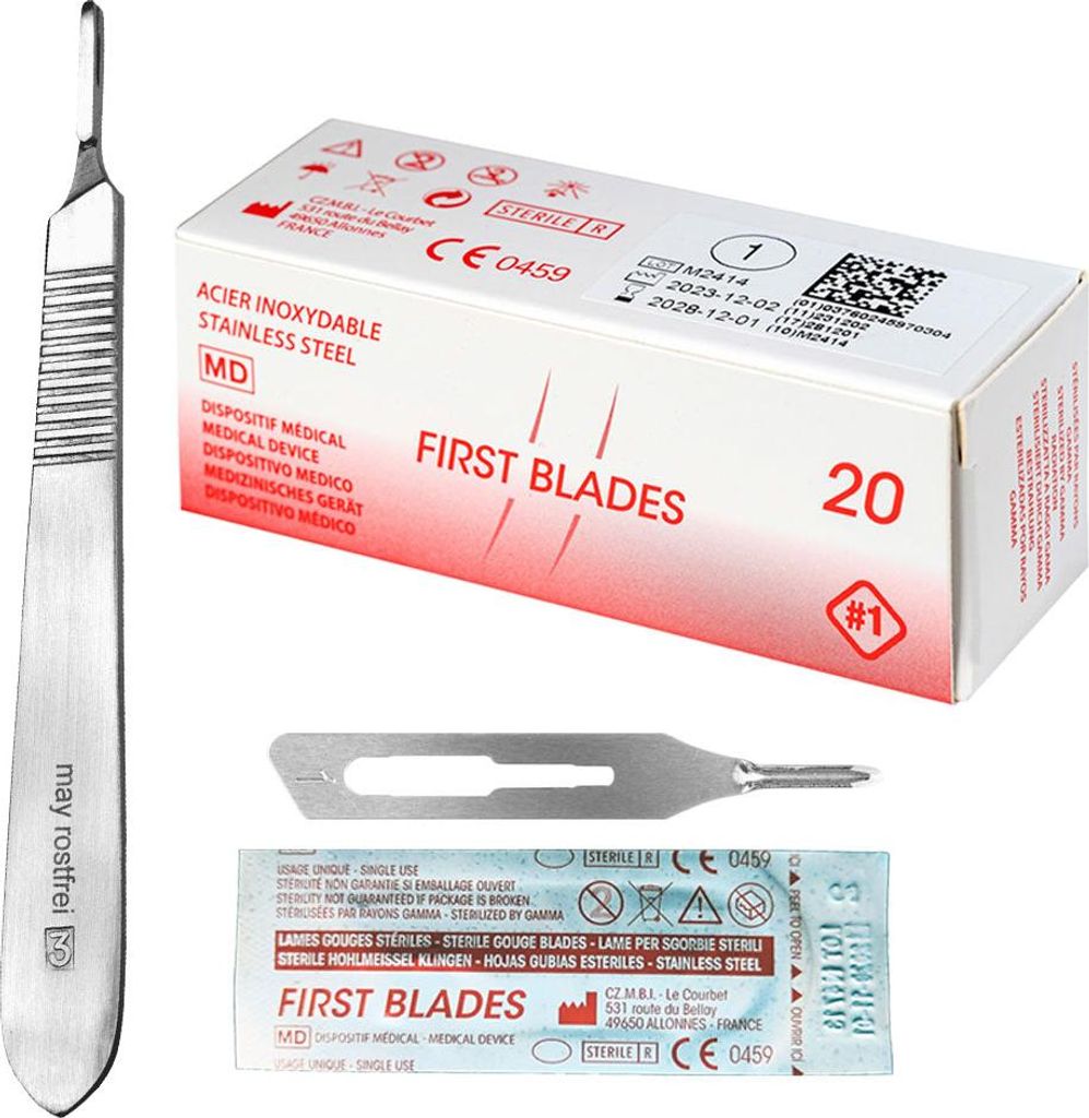 Set 20 x Hohlmeißelklingen Figur 1 einzeln steril verpackt + 1 x May