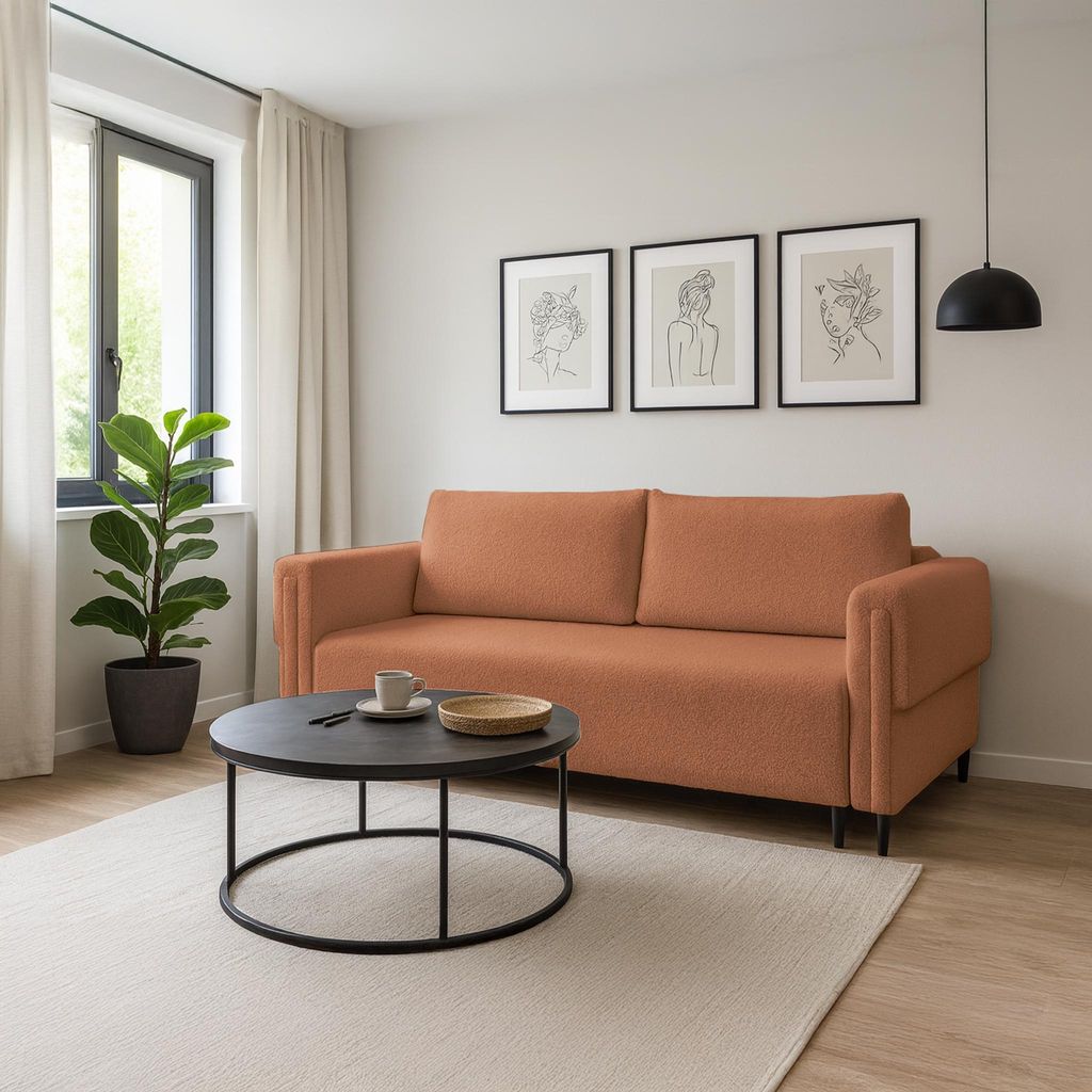 Sofa ADEL, Wohnzimmer, modernes Schlafsofa Couch 3-Sitzer Sofa freistehendes Polstersofa Bettkasten 231 cm Schlaffunktion Orange Marcello 9