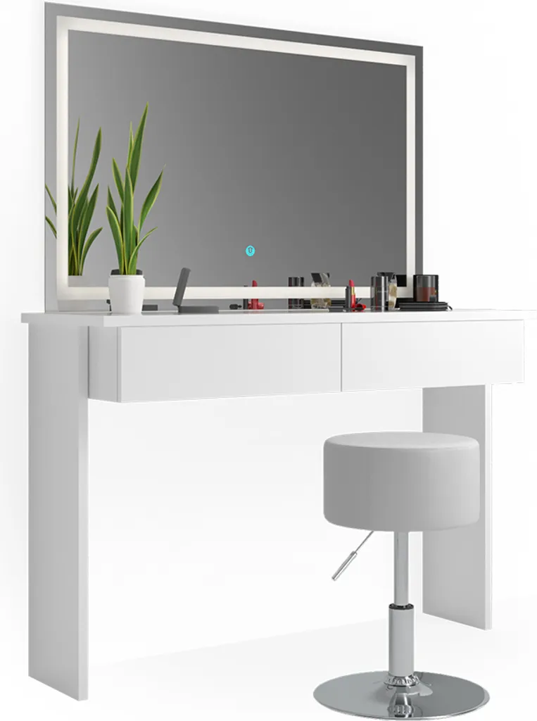 Coiffeuse avec Miroir Éclairant et Siège pour Coin Beauté