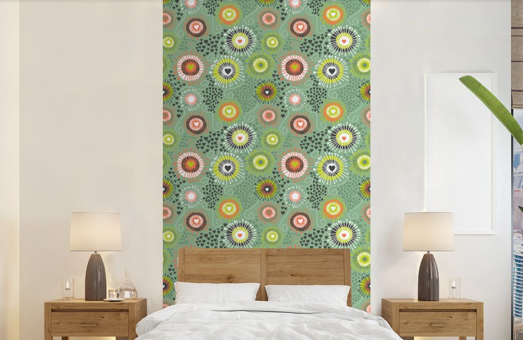 MuchoWow Fototapete für Wohnzimmer oder Schlafzimmer Wandtapete Vinyl Motivtapete Blume - Design - Herzen - 120x240 cm - Hintergrundbild