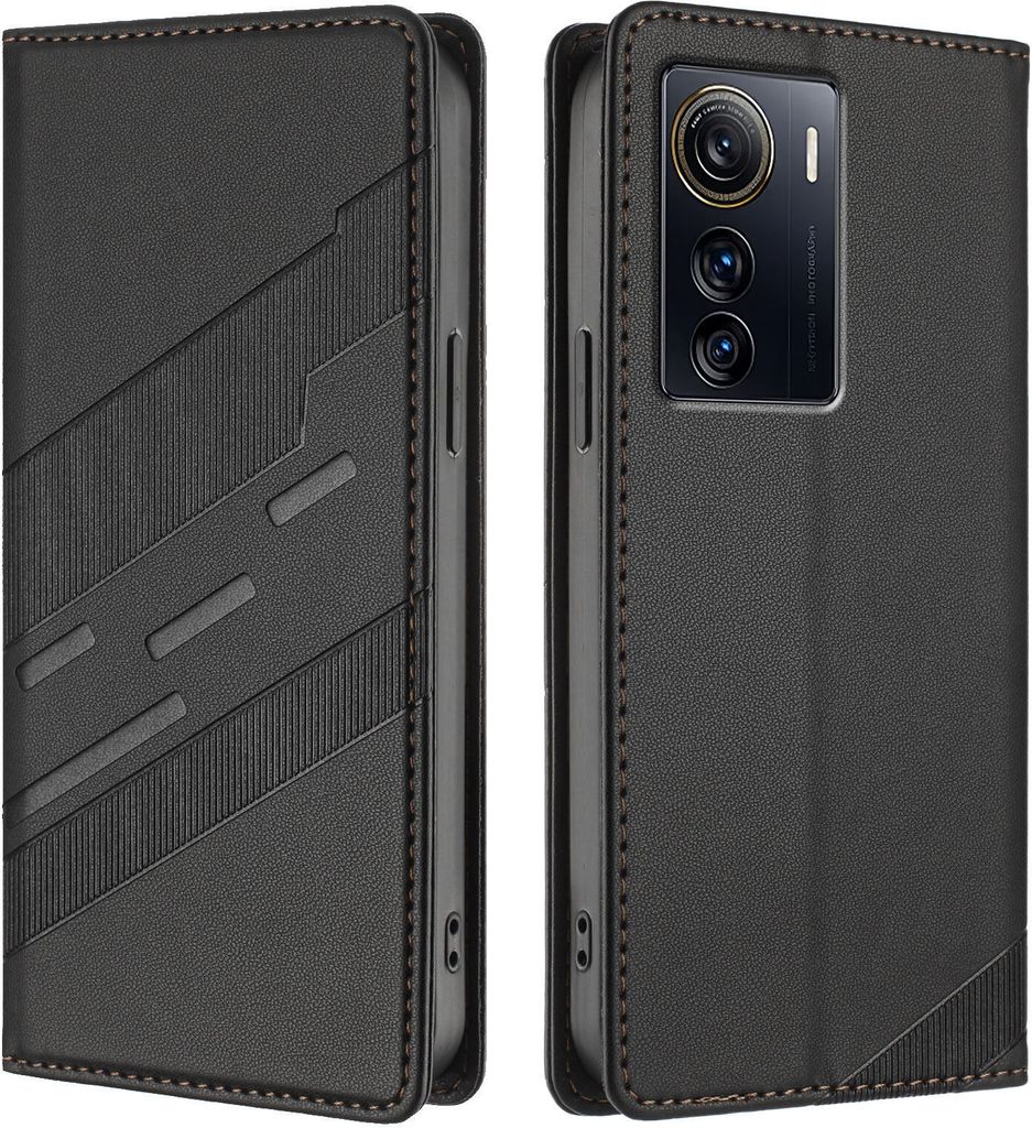 Hülle für ZTE Axon 50 Ultra, Kunstleder Brieftaschen Handyhülle mit Kartenfach und Standfunktion Schwarz
