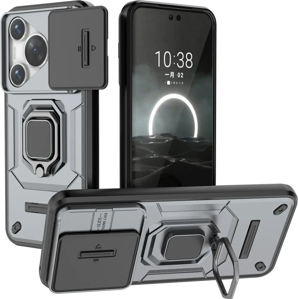 Custodia Business Huawei Pura 70 Pro+ Grigio con Slide Camera e Anello