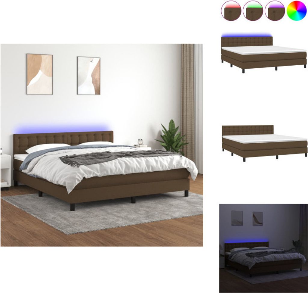 vidaXL Boxspringbett mit Matratze & LED Dunkelbraun 180x200 cm Stoff - Betten & Bettgestelle