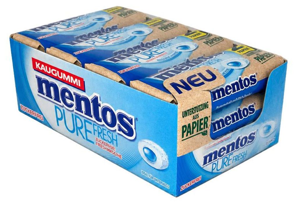 Mentos Pure Fresh Kaugummi Zuckerfrei, Kiste mit 12x 31g Produktbild 