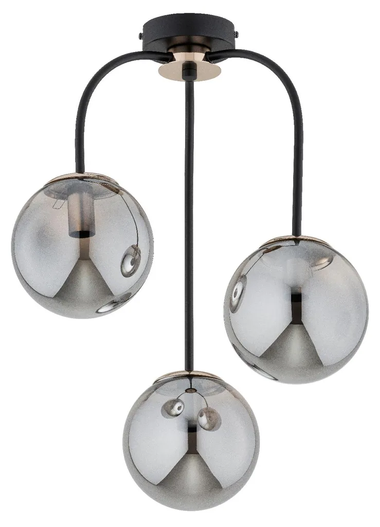 Luminaire suspendu 3 globes E14 GAMMA en verre fumé et finitions or