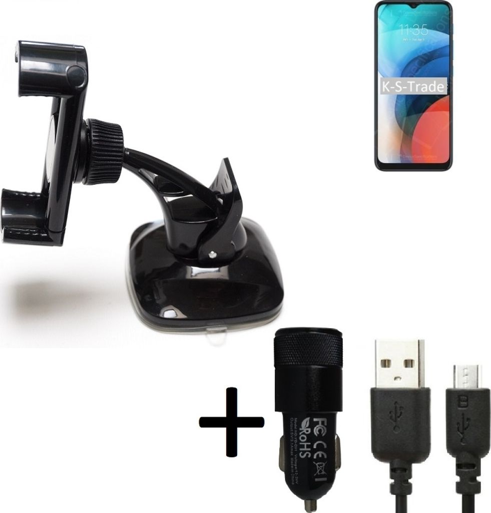 K-S-Trade Halterung kompatibel mit Lenovo K13 Windschutzscheibe / Armaturenbrett + LADEGERÄT mit Mico USB Kabel Autohalterung KFZ Halter
