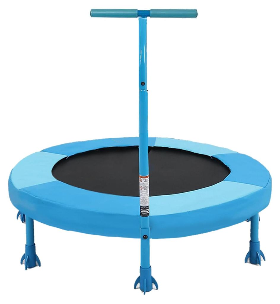 Zimilo Kindertrampolin 91 cm, Mini Trampolin mit Haltegriff, 7 Beinen, PVC Randabdeckung, Schraubenfedern, Indoor & Outdoor, Kleinkinder, blau