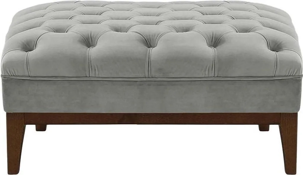 Pouf capitonné stable et robuste en bois de chêne foncé Modern Wood