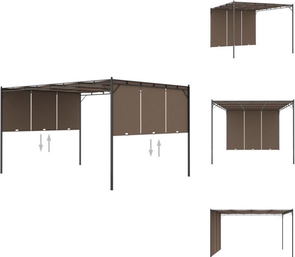 vidaXL Gartenpavillon mit Seitenvorhang 4x3x2,25 m Taupe - Pavillons & Partyzelte