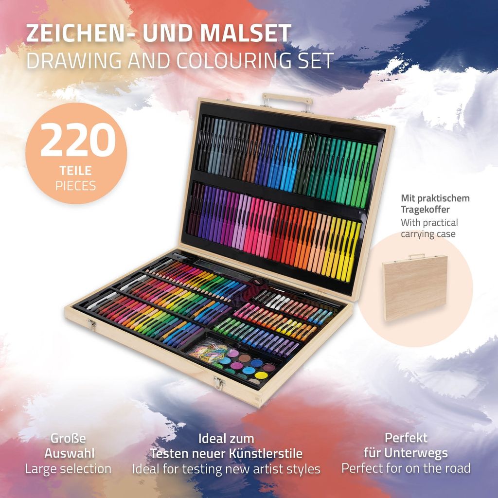 ECD Germany Malset mit Holzkoffer 220-Teilig für Kinder Produktbild 2