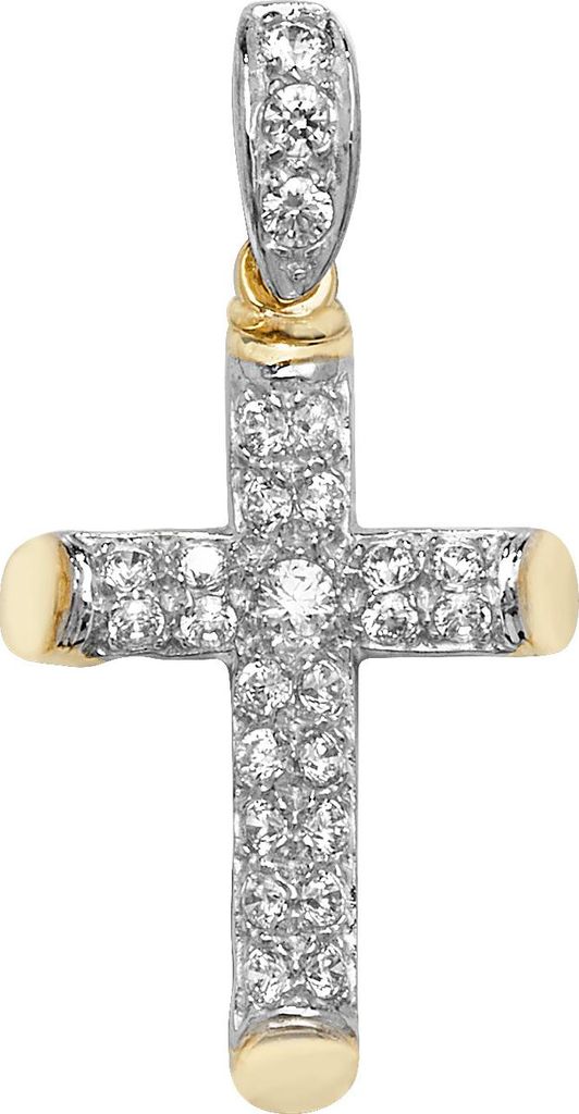 Atemberaubender 9 Karat (375) Gold kreuz Damen - Anhänger mit Zirkonia - 36mm*19mm; TRS23665