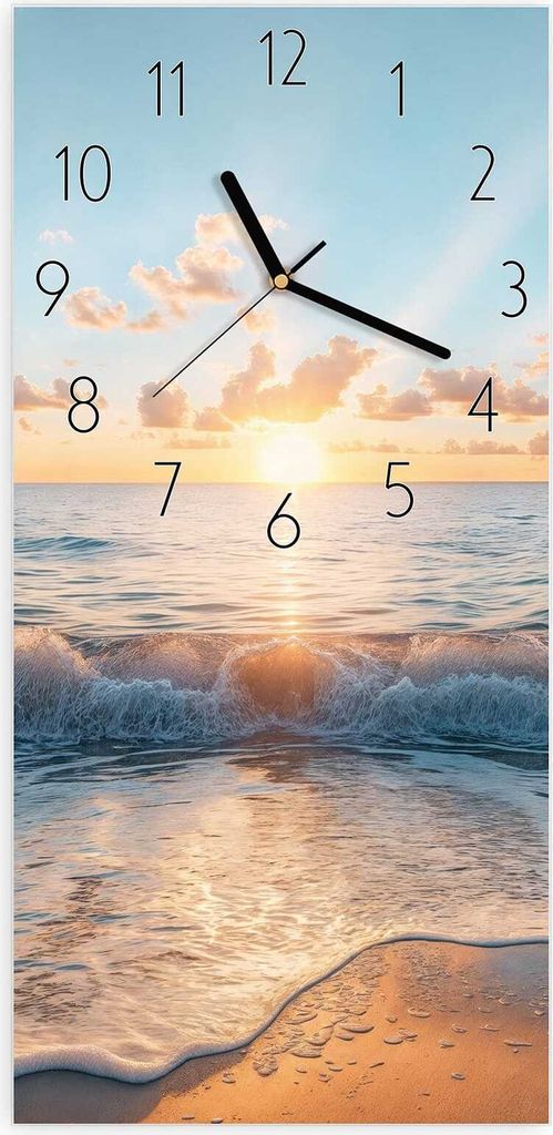 Wanduhr aus Glas mit Motiv Strand Sonnenuntergang- 30 x 60 cm - inkl. Aufhängesystem