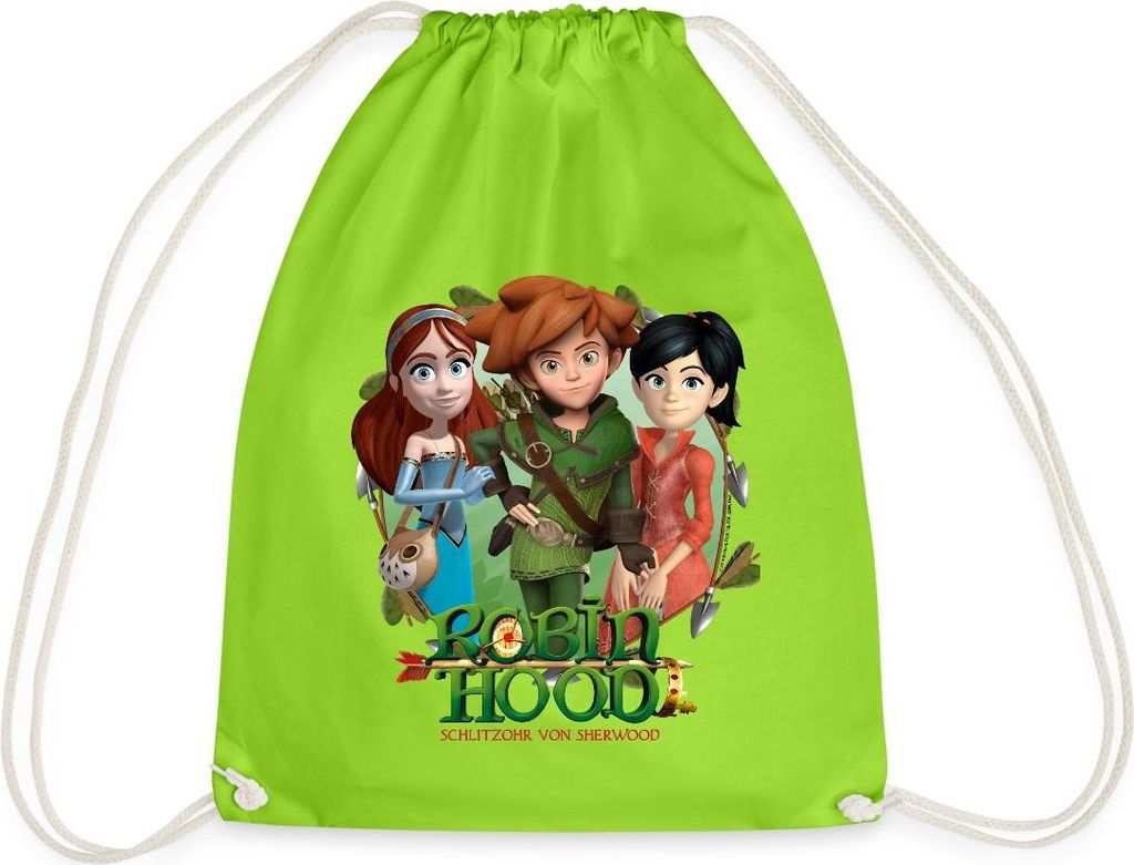 Spreadshirt Robin Hood Gruppenbild Mit Marian Und Scarlett Turnbeutel, One size, Neongrün