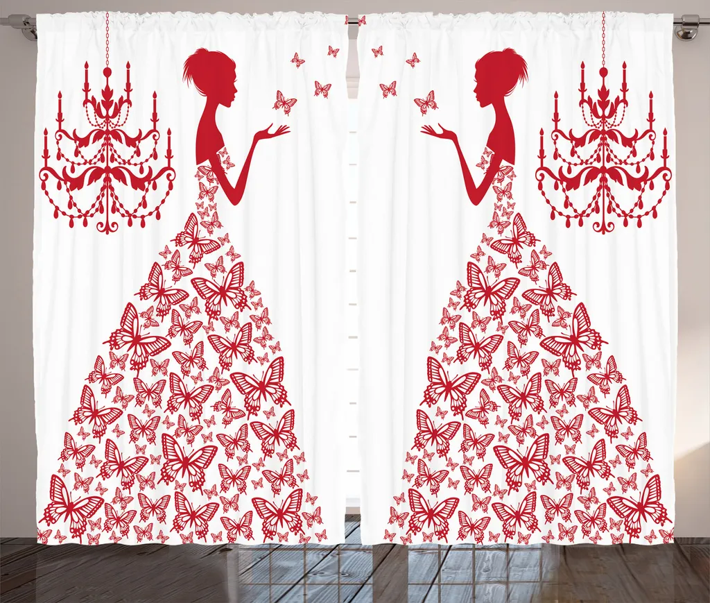 Rideau papillon monochrome rouge à boucles et crochets inclus 280x225cm