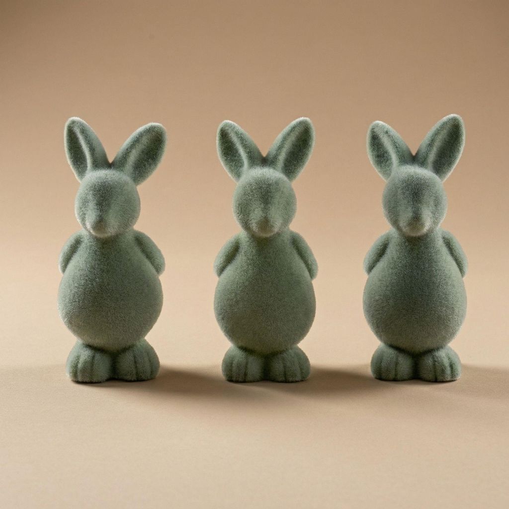 Osterhasen 3er Set Deko grün Samtoptik 12,5cm – minimalistische Hasenfigur aus Kunststoff mit Soft Touch Oberfläche – moderne Frühlingsdeko ...