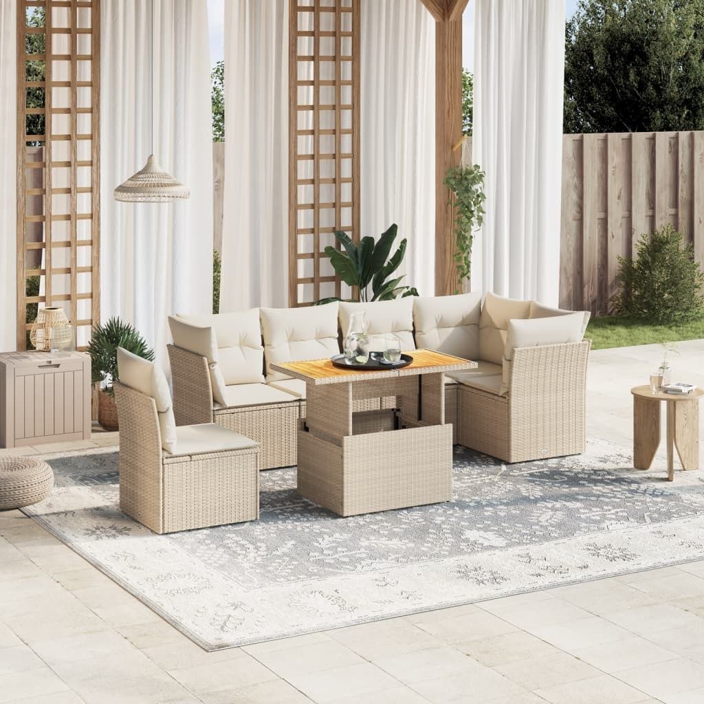 "Rabatt" 7-tlg. Garten-Sofagarnitur - mit sofa - mit Kissen Beige Poly Rattan - Lounge-Dining set CC10606