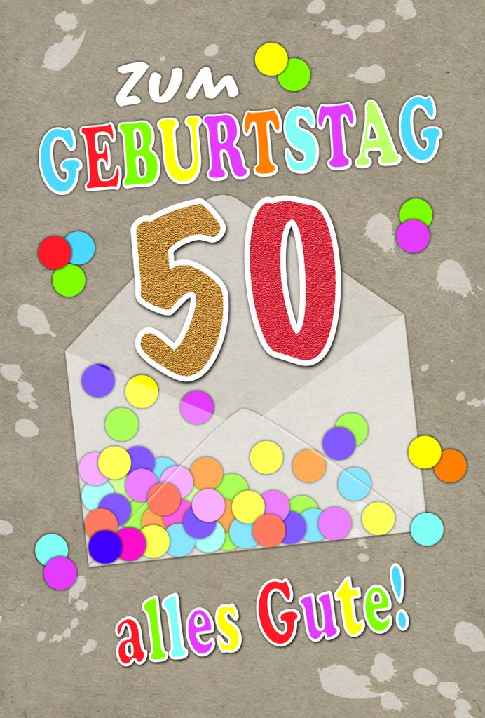 50. Geburtstag Karte mit Briefumschlag Konfetti, Briefumschlag