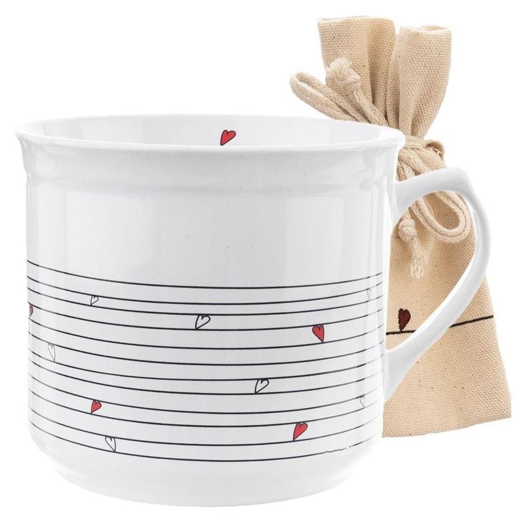 Keramikbecher mit Beutel, weiß HERZ, 650 ml Produktbild 