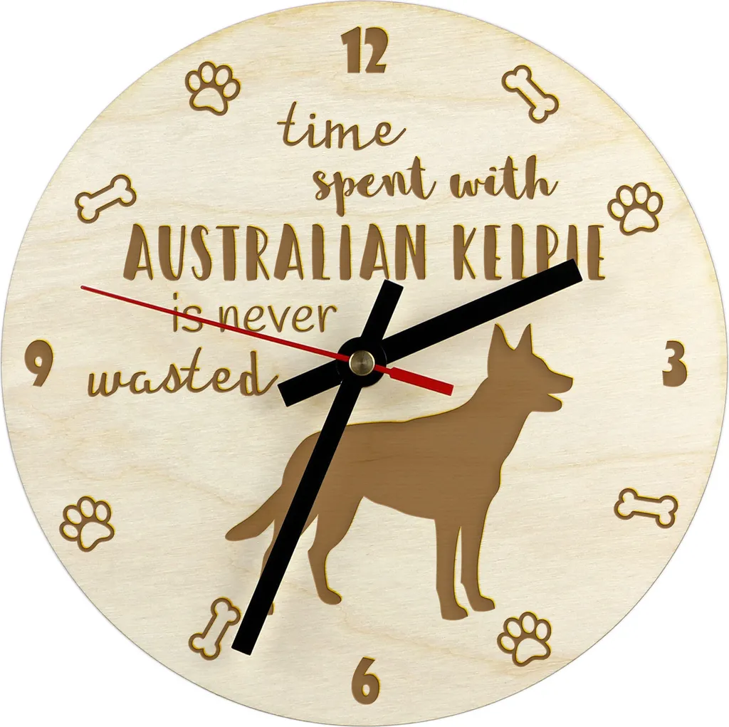 Orologio Design Kelpie Australiano - Incisione Laser Legno Betulla