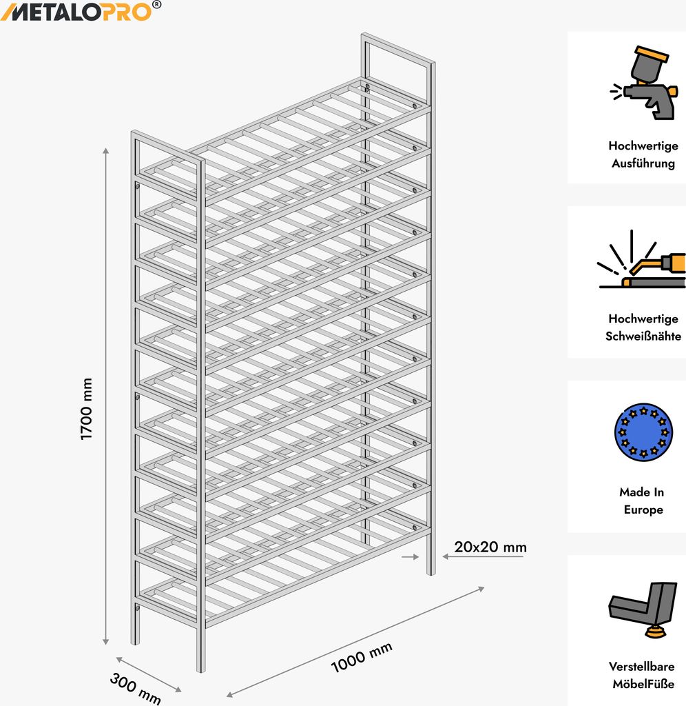 MetaloPro Scaffale per vino Jerez – Scaffale metallico per Immagine del prodotto 