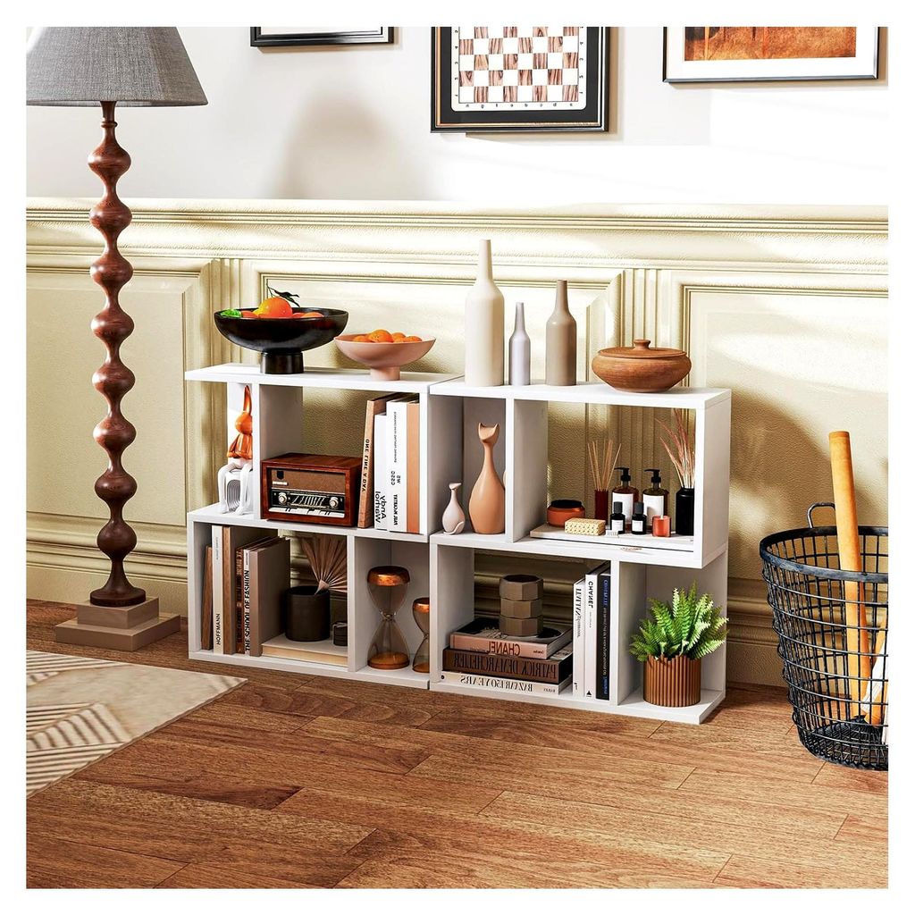 Beistelltisch S-Form, Kleines Bücherregal mit 3 Regalen, Modernes Aufbewahrungsregal für Wohnzimmer, 50 x 17,5 x 55,5 cm, Weiß