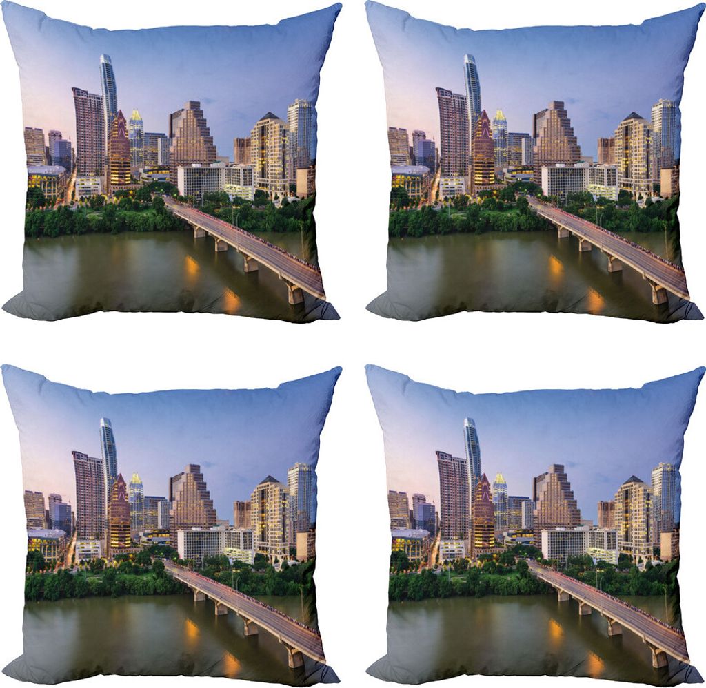 ABAKUHAUS Modern Kissenbezug Set (4 Stück), Autin Texas City-Brücke, Moderner Doppelseitiger Digitaldruck, 40 cm x 40 cm, Mehrfarbig