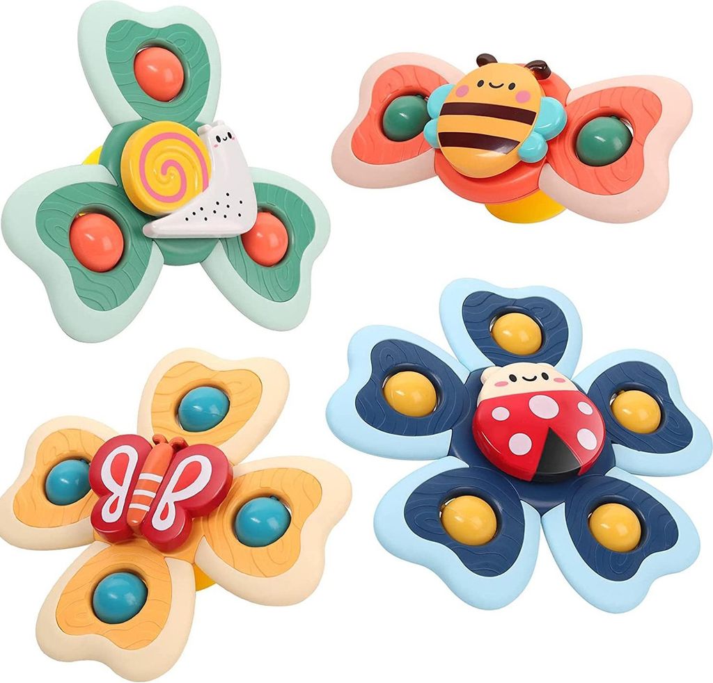 ASKSA Saugnapf Spinner Spielzeug fuer Baby, 4Pcs Spinner Spinning Top Saugspielzeug fuer Bad Fenster Hochstuehle Flugzeug Reise, sensorische Spielz...