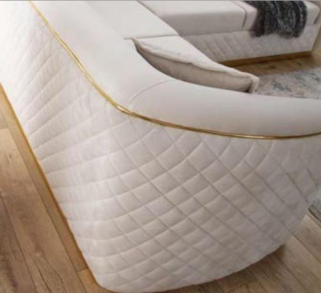 Design Eckcouch Wohnzimmer Eckgarnitur Sofa Couch Textil Ecksofa Beige Gold Samt