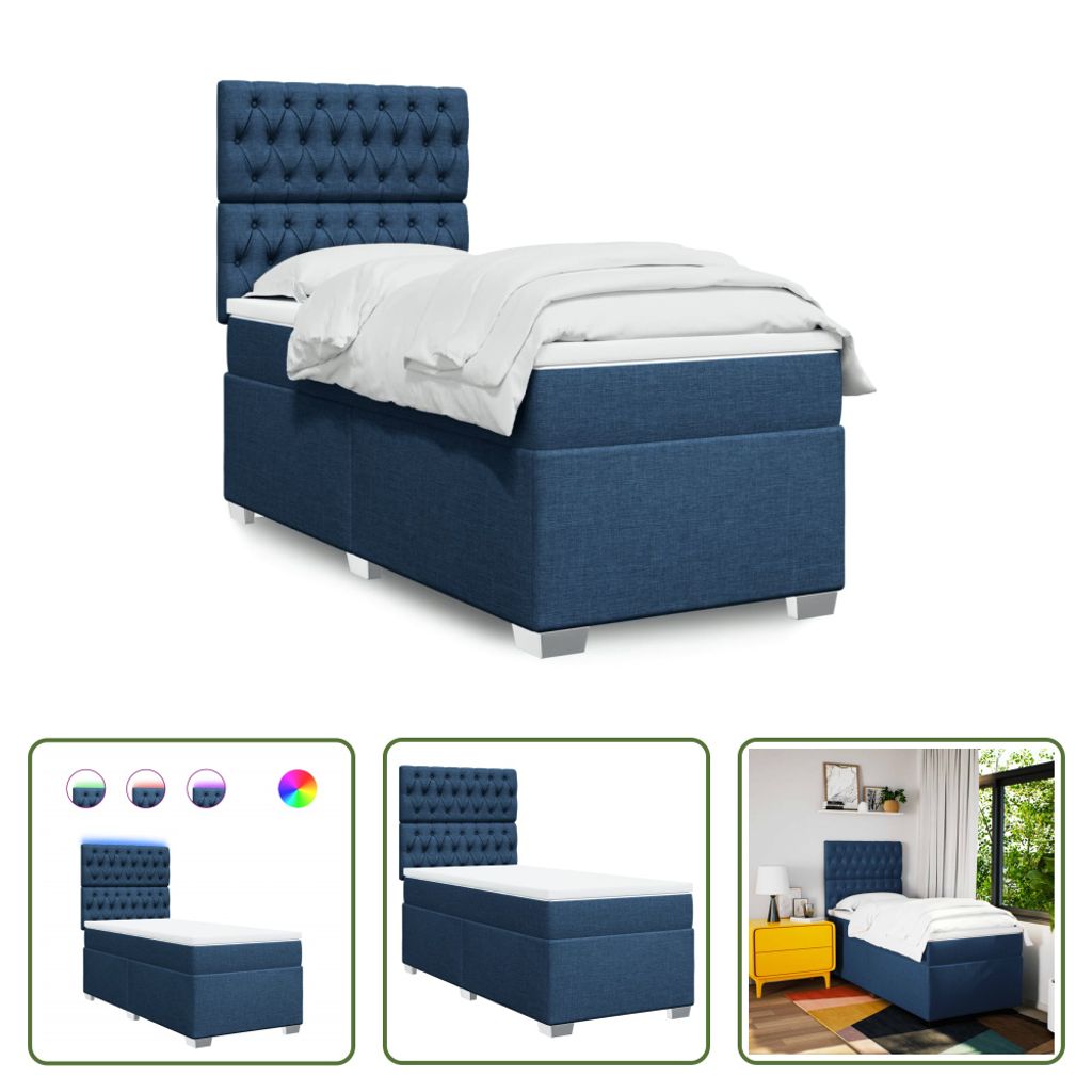The Living Store Boxspringbett mit Matratze Blau 100x200 cm Stoff