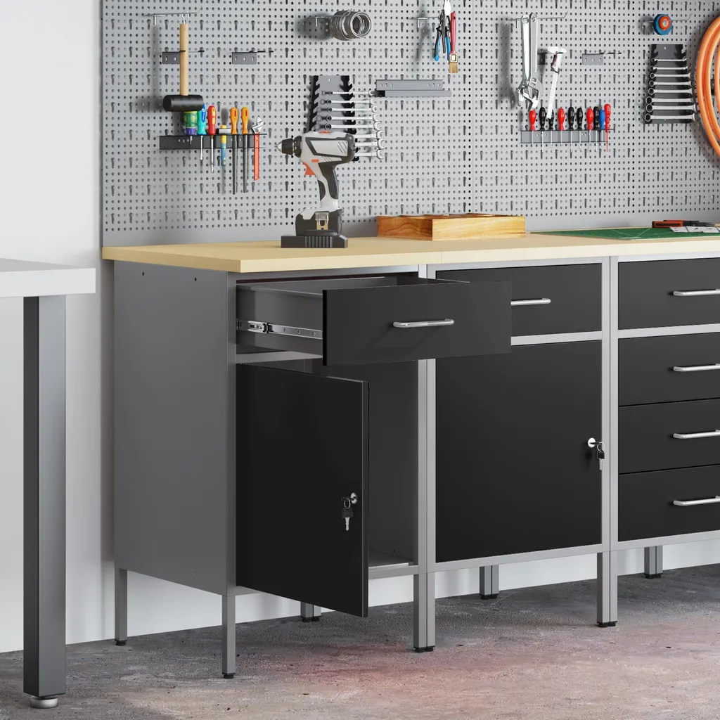 vidaXL Établi avec tiroirs 2 pcs noir et gris 100x55x85 cm pour atelier