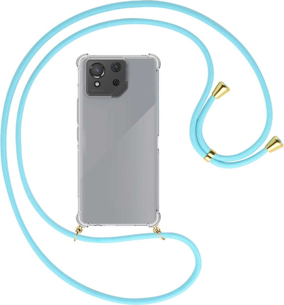 Handykette Backcover-Schutzhülle mit Band (Metall goldfarben) für Asus ROG Phone 8 - himmelblau