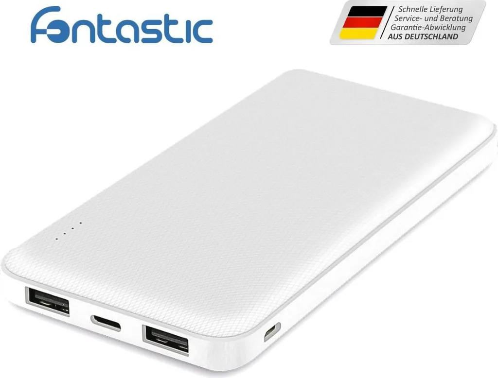 Powerbank 10000 mAh Type-C et Double USB pour Recharge Smartphone Blanche