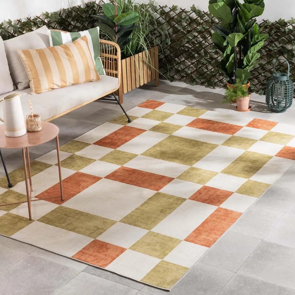 Volero Tapis d'extérieur 160x230 cm - Pop Cubes Vert et Terracotta
