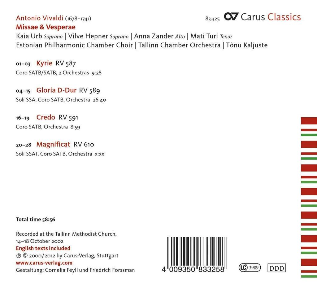 Kaljuste/Estonian Philharmonic Chamber Choir: Missae & Vespe